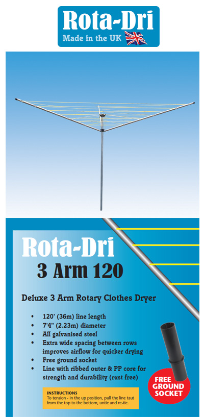Rota-Dri 3 Arm 36mtr Rotary Washing Line - WITH FREE GROUND POST